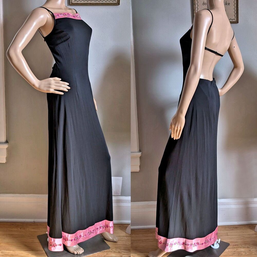 NWT Vintage 90s Papell Boutique Prom Gown Whimsygoth Satin Floral Embroidery 6 - Picture 3 of 14